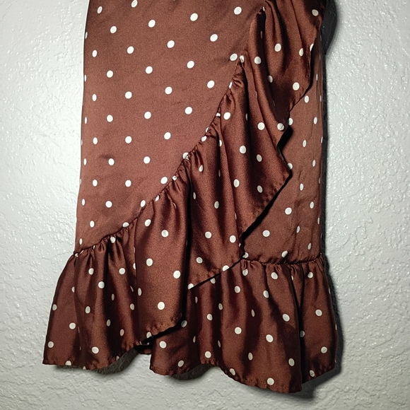 Torrid Brown Satin Polka Dot Ruffle Mini Dress - Picture 8 of 8